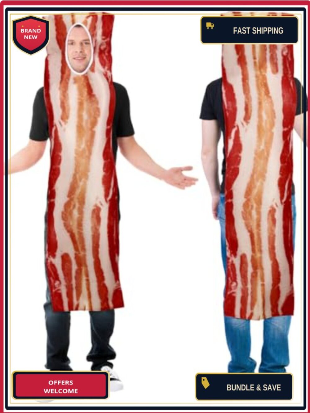 Adult Bacon Costume One-Piece Halloween Food Cosplay Outfit